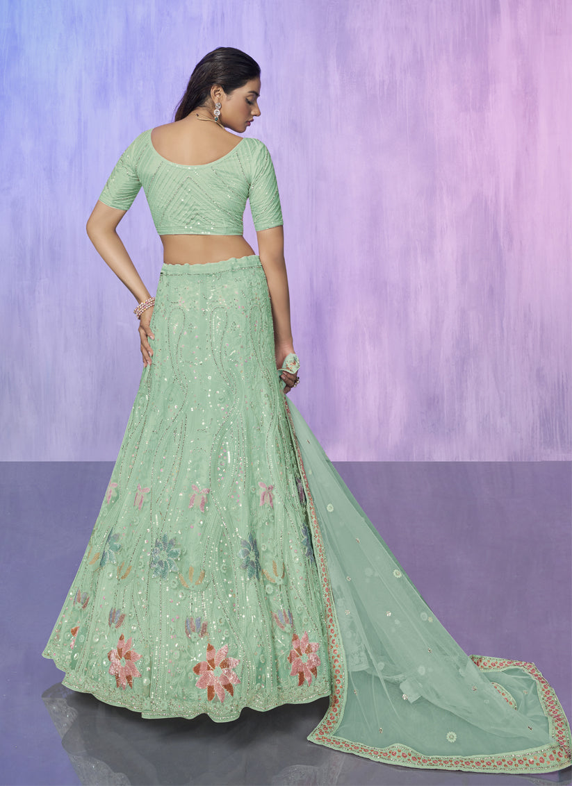 Aqua Green Heavy Designer Lehenga Choli Set