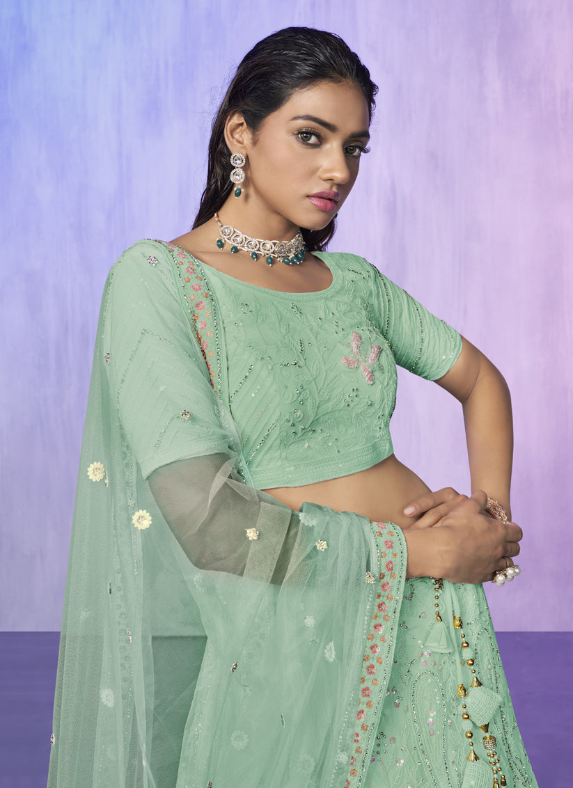 Aqua Green Heavy Designer Lehenga Choli Set