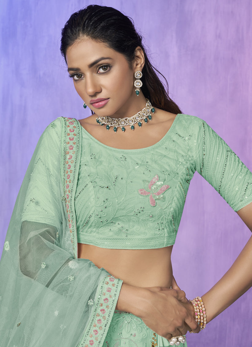 Aqua Green Heavy Designer Lehenga Choli Set