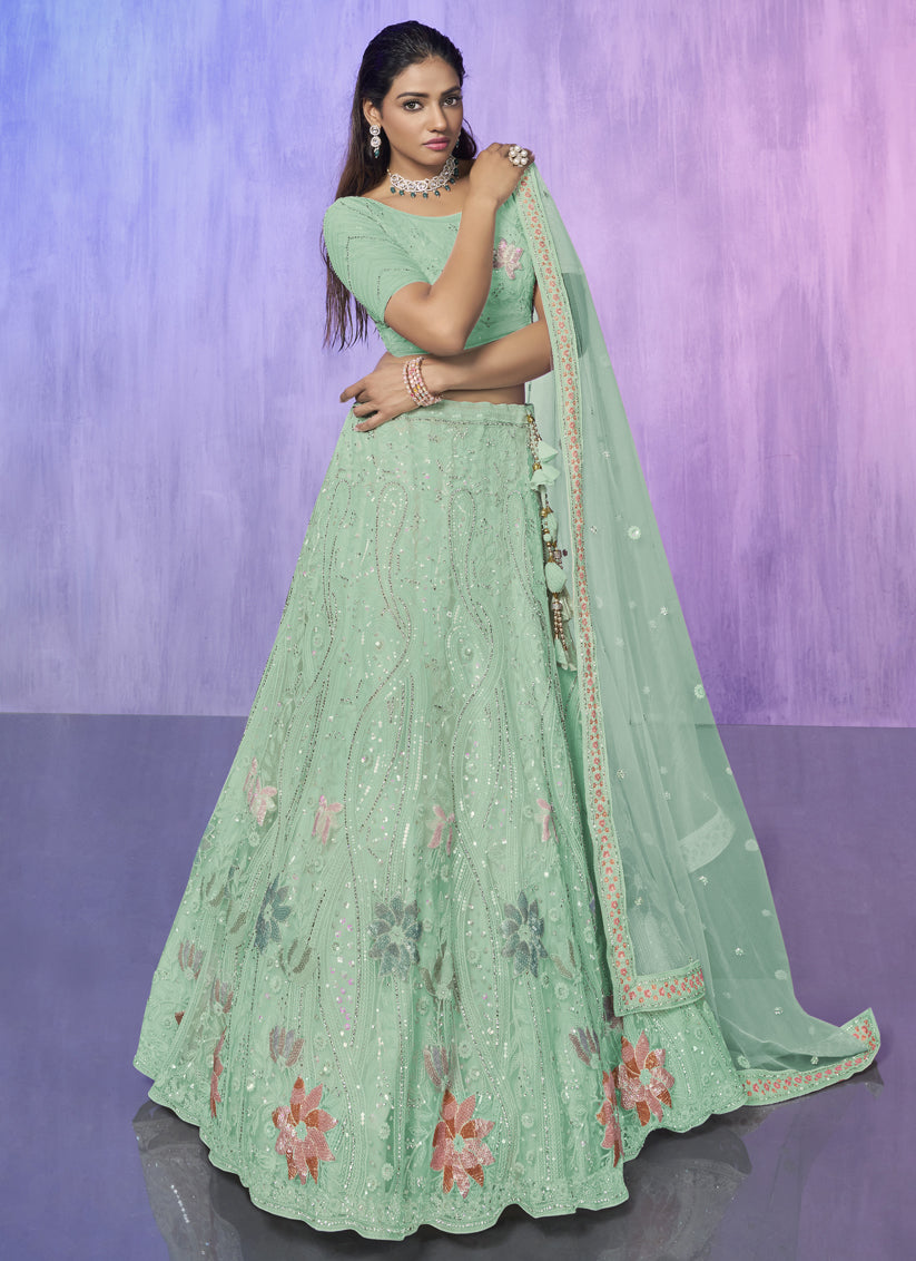 Aqua Green Heavy Designer Lehenga Choli Set