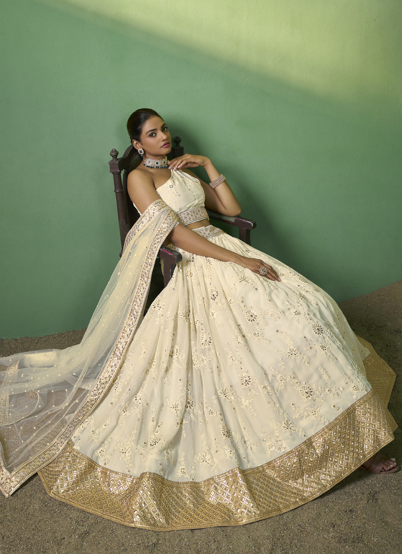 Ivory Georgette Embroidered Lehenga Choli