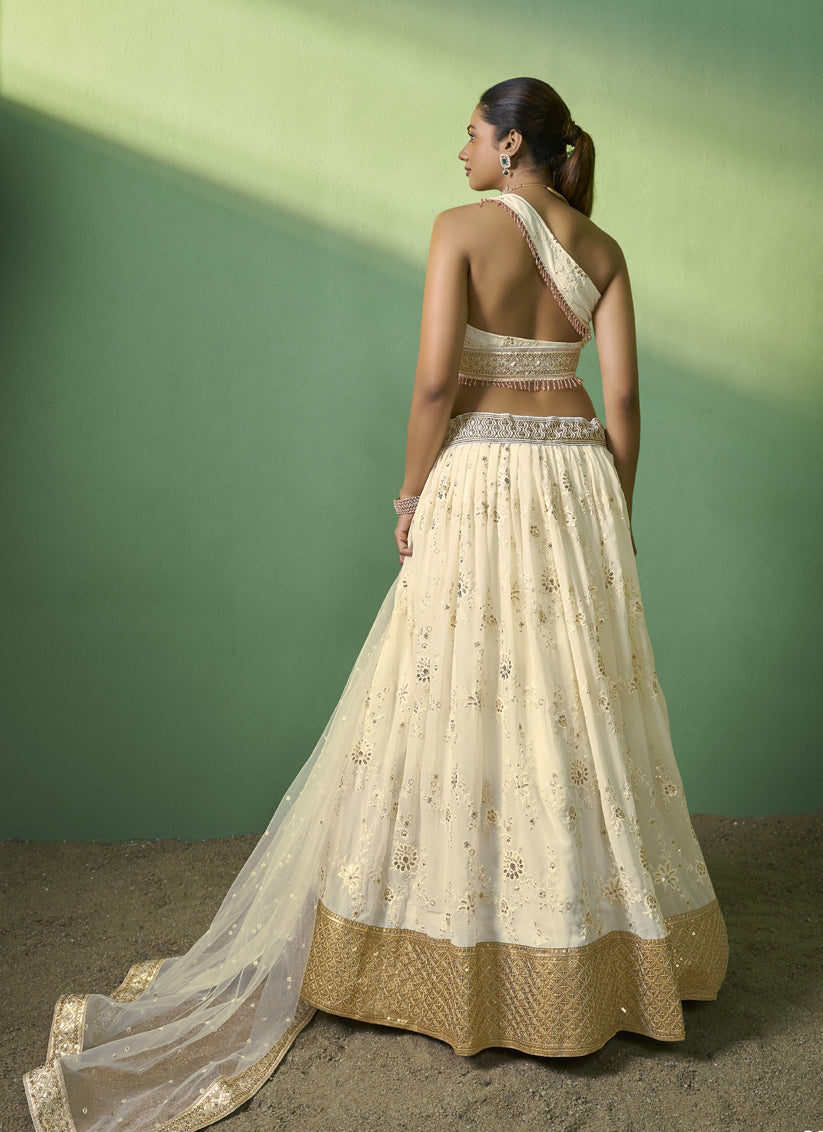 Ivory Georgette Embroidered Lehenga Choli