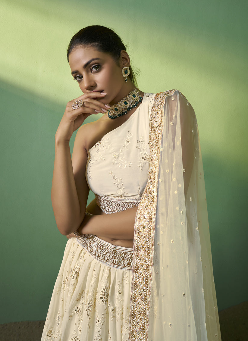 Ivory Georgette Embroidered Lehenga Choli