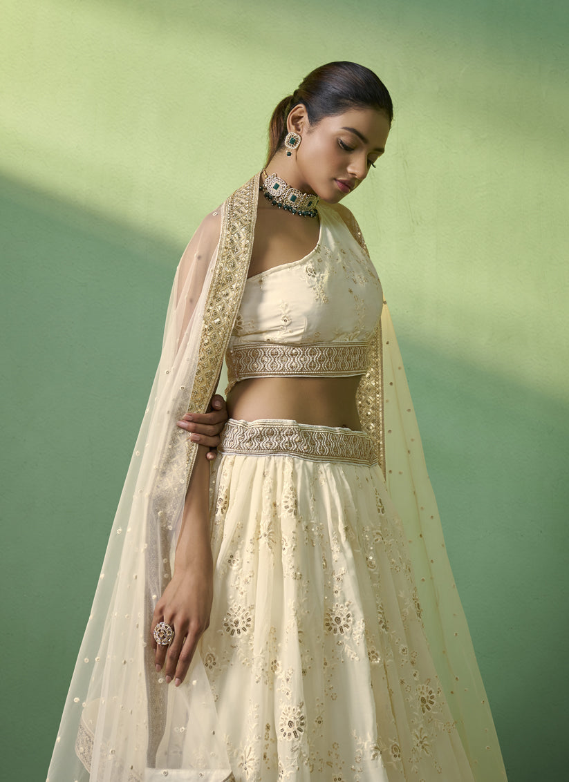 Ivory Georgette Embroidered Lehenga Choli