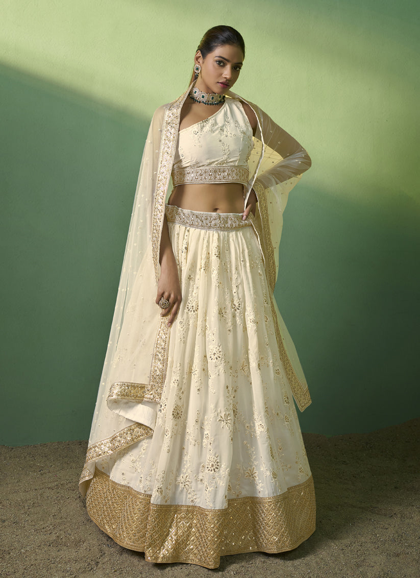 Ivory Georgette Embroidered Lehenga Choli