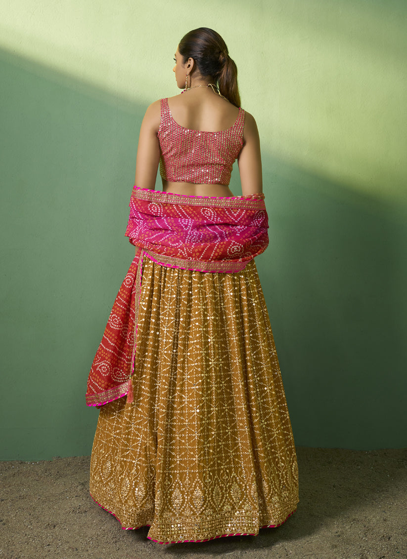 Mustard Georgette Embroidered Lehenga Choli