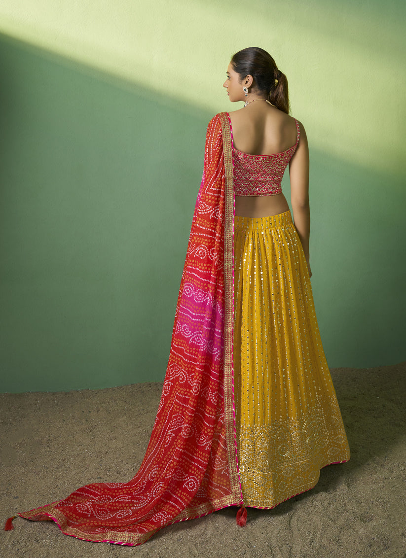 Yellow Georgette Embroidered Lehenga Choli