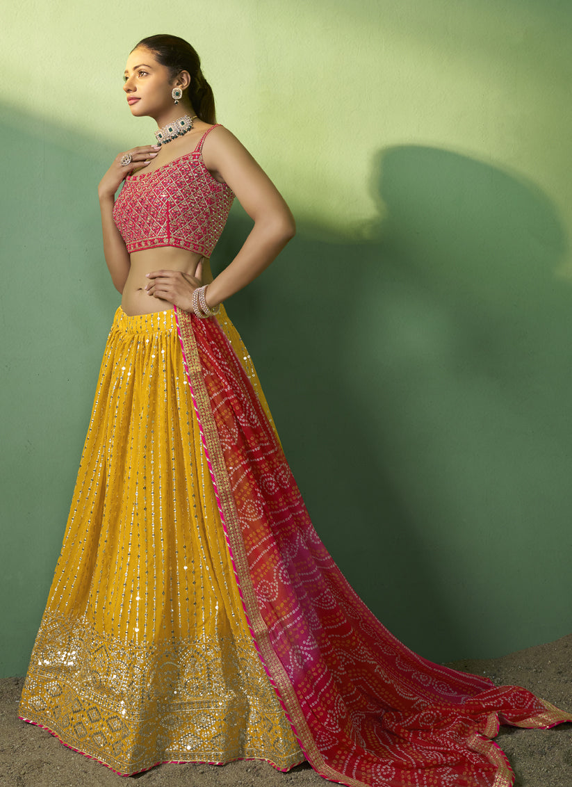 Yellow Georgette Embroidered Lehenga Choli