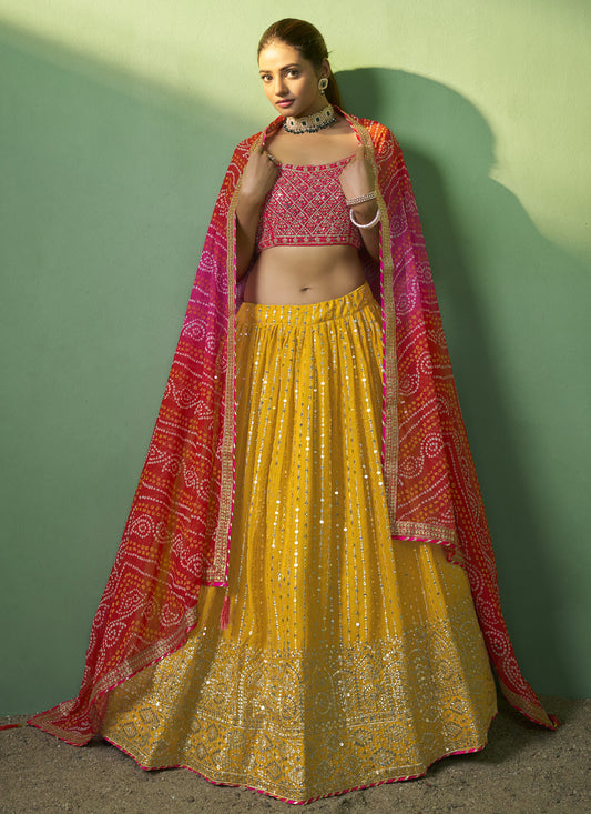 Yellow Georgette Embroidered Lehenga Choli