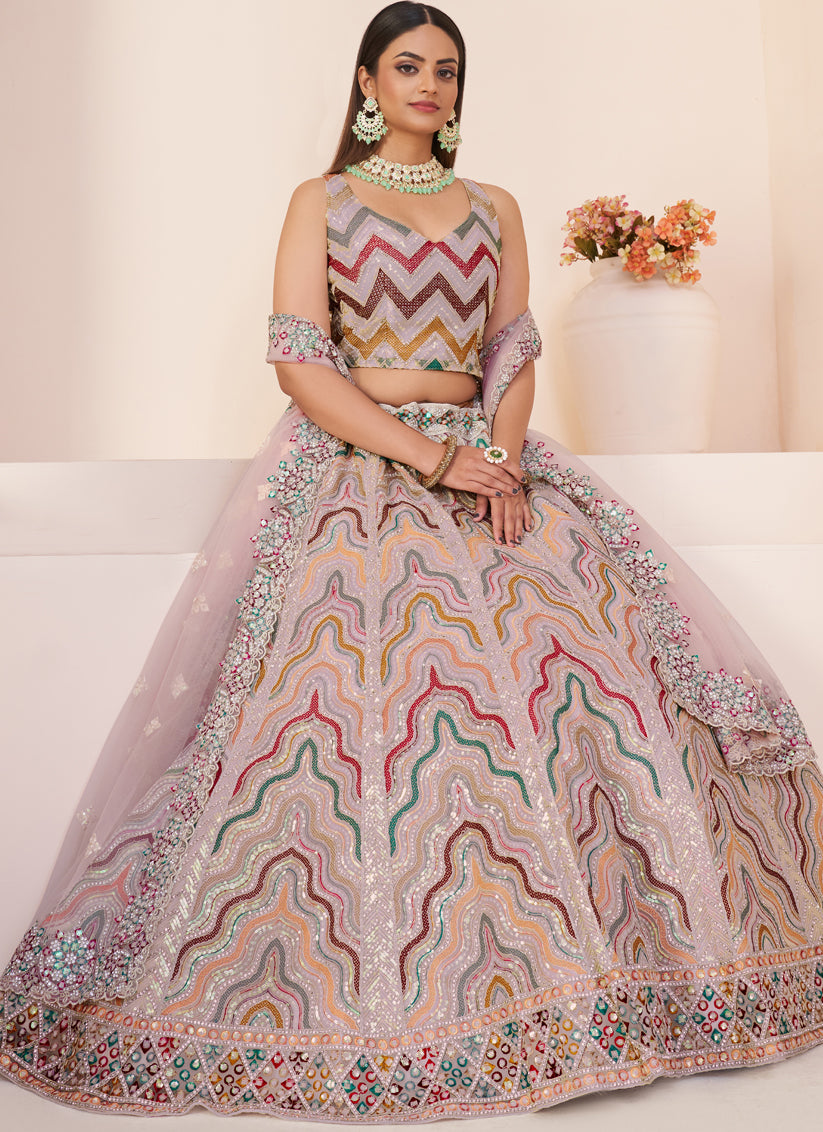 Blush Pink Net Wedding Wear Lehenga Choli Set
