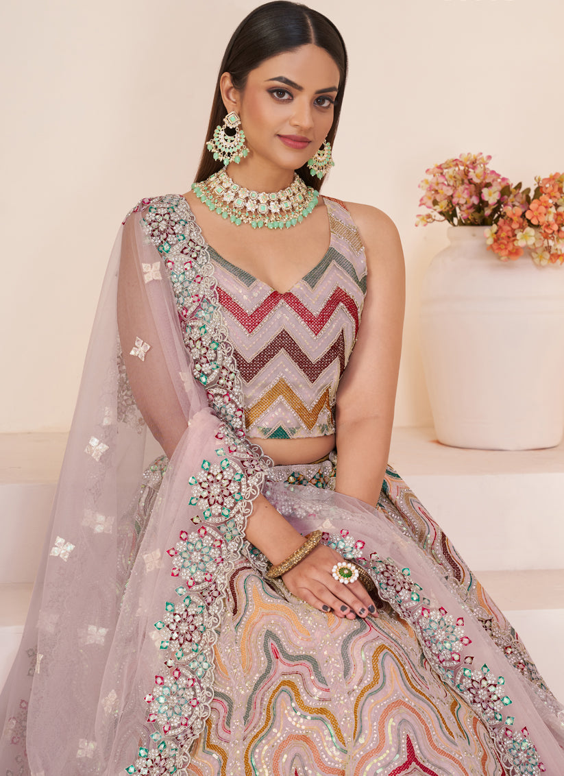 Blush Pink Net Wedding Wear Lehenga Choli Set