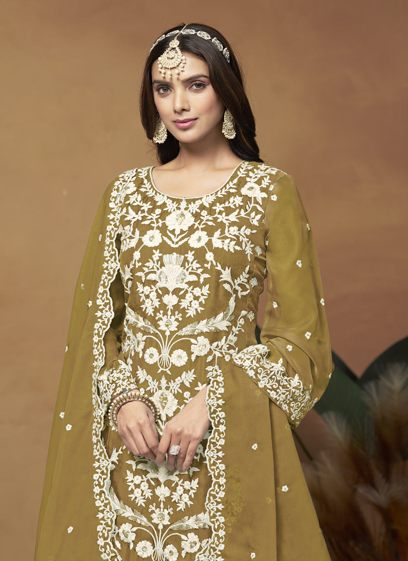 Mehendi Organza Embroidered Plus Size Suit