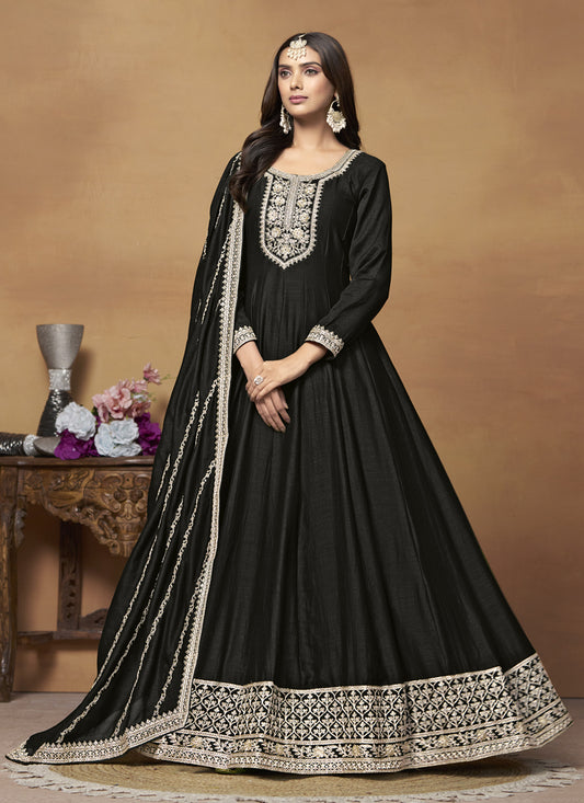 Black Art Silk Embroidered Designer Anarkali Suit