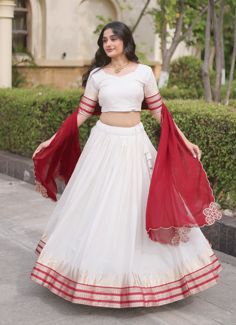 White Viscose Jacquard Designer Embroidered Chaniya Choli