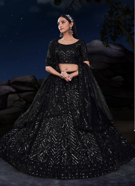 Black Net Heavy Sequins Embroidered Lehenga Choli Set