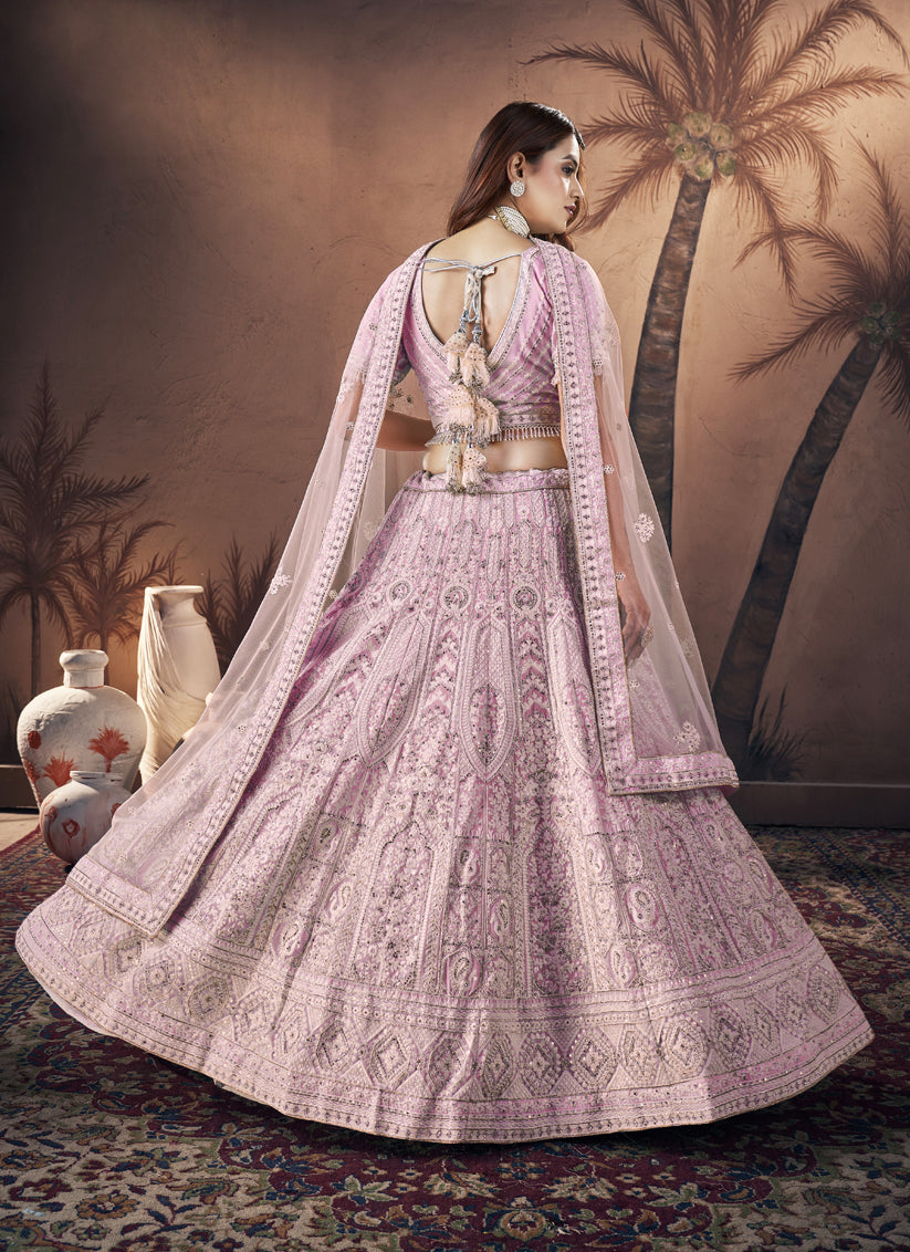 Rose Pink Georgette Embroidered Designer Lehenga Choli