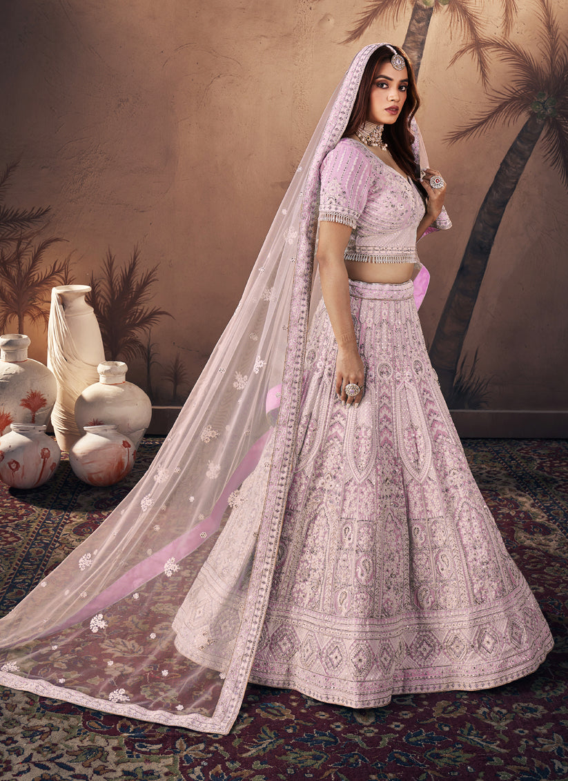 Rose Pink Georgette Embroidered Designer Lehenga Choli