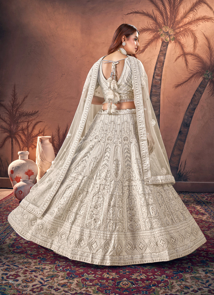 Moon White Georgette Embroidered Designer Lehenga Choli