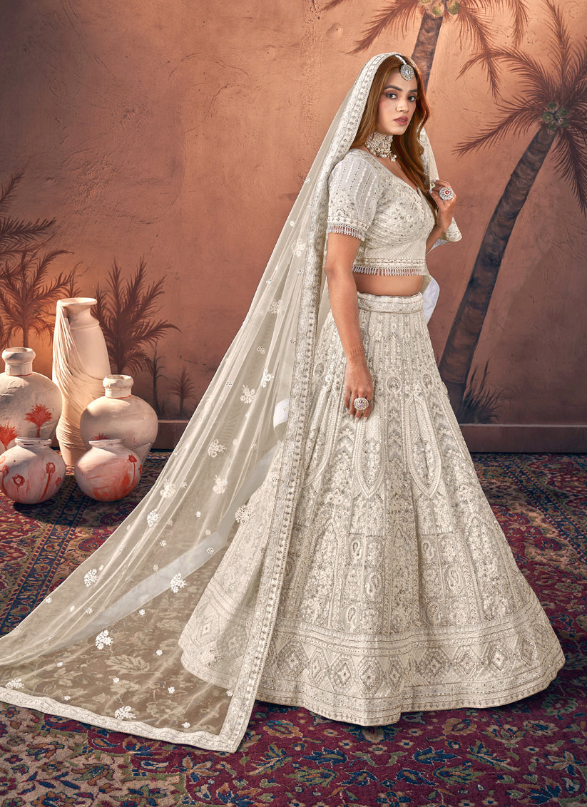 Moon White Georgette Embroidered Designer Lehenga Choli