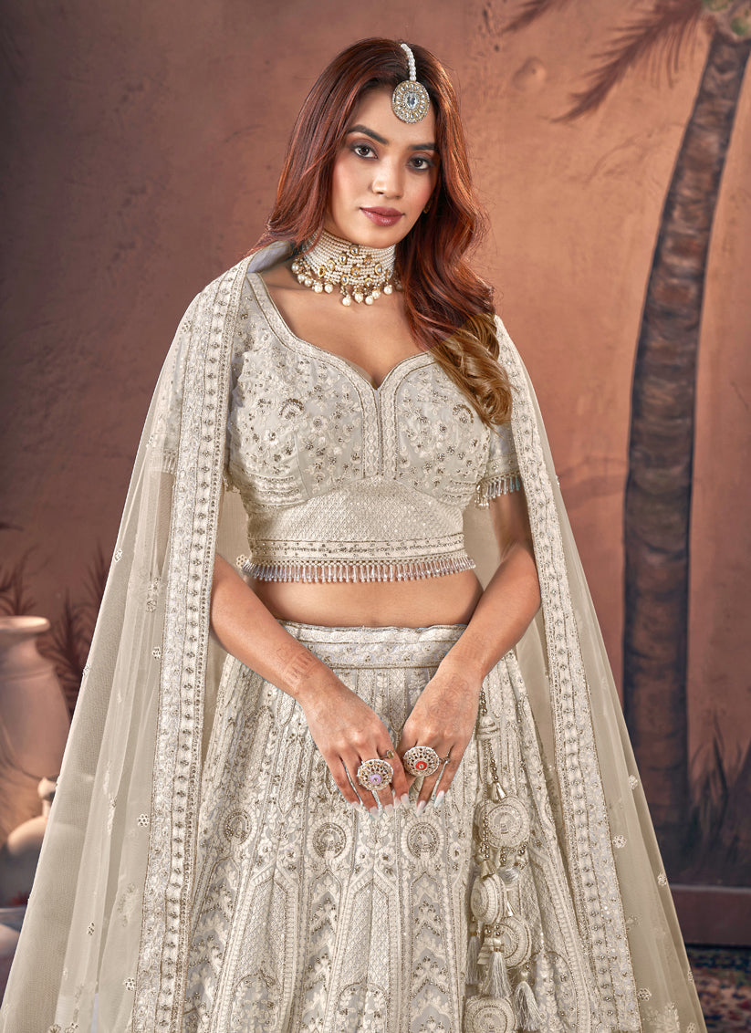 Moon White Georgette Embroidered Designer Lehenga Choli