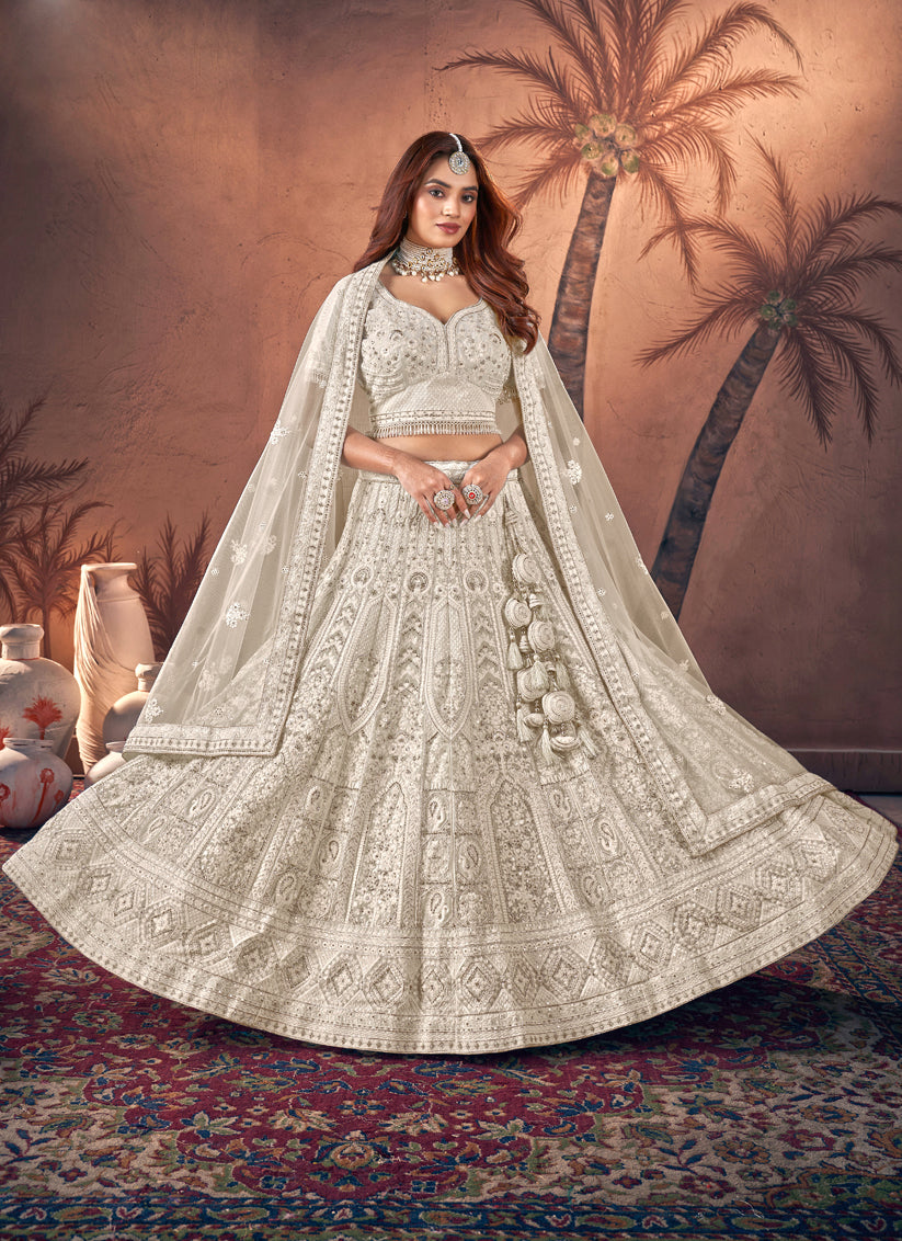 Moon White Georgette Embroidered Designer Lehenga Choli