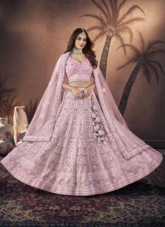 Rose Pink Georgette Embroidered Designer Lehenga Choli