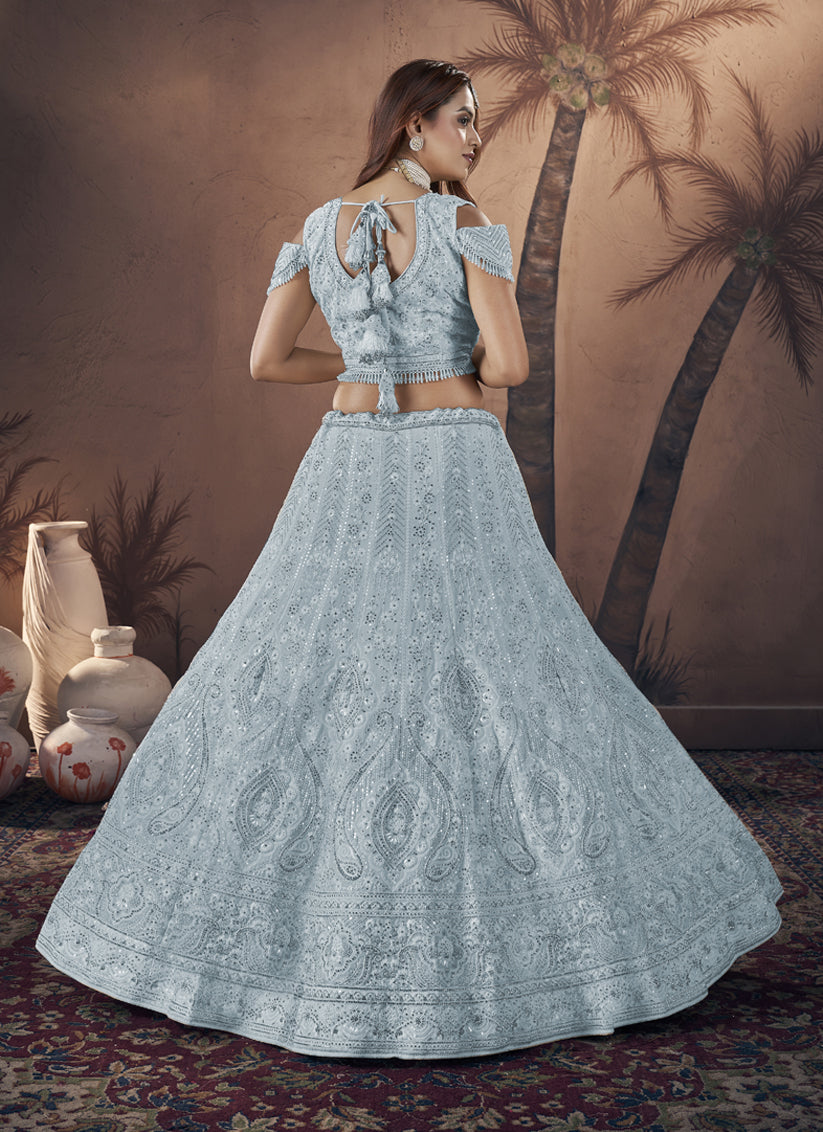 Marble Blue Georgette Embroidered Bridesmaid Lehenga Choli