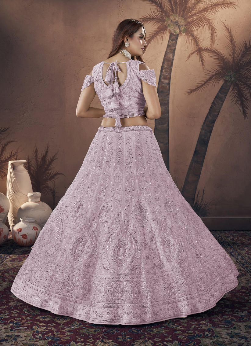 Lilac Pink Georgette Embroidered Bridesmaid Lehenga Choli