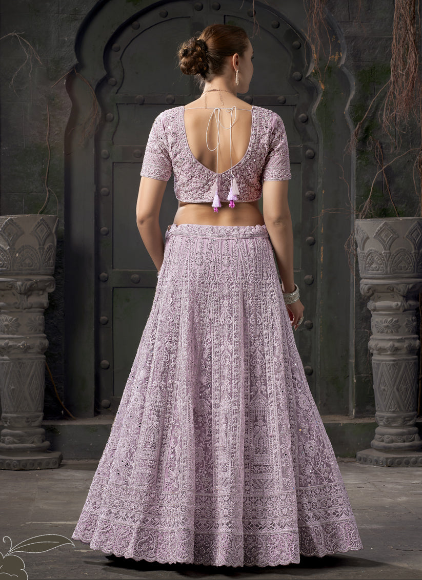 Lavender Net Embroidered Designer Bridesmaid Lehenga Choli