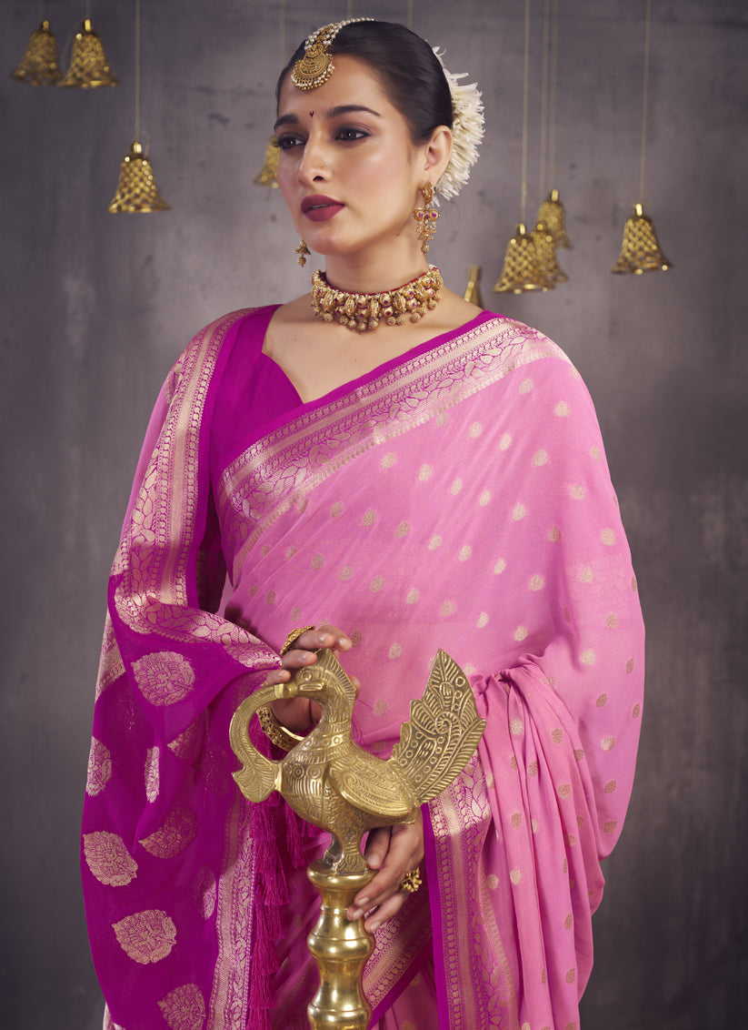 Pink Georgette Woven Designer Saree