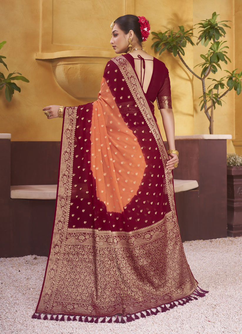 Maroon Georgette Designer Saree