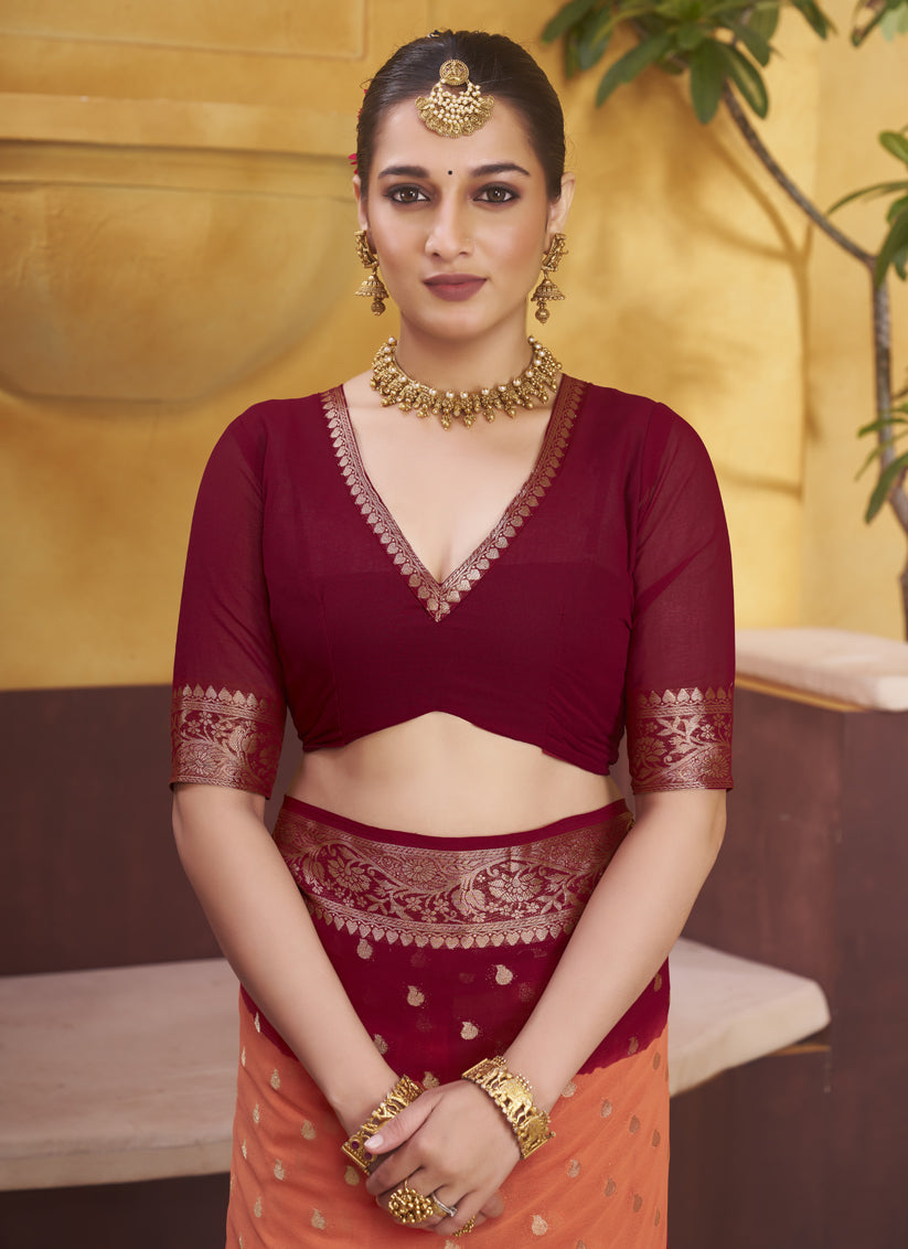 Maroon Georgette Designer Saree