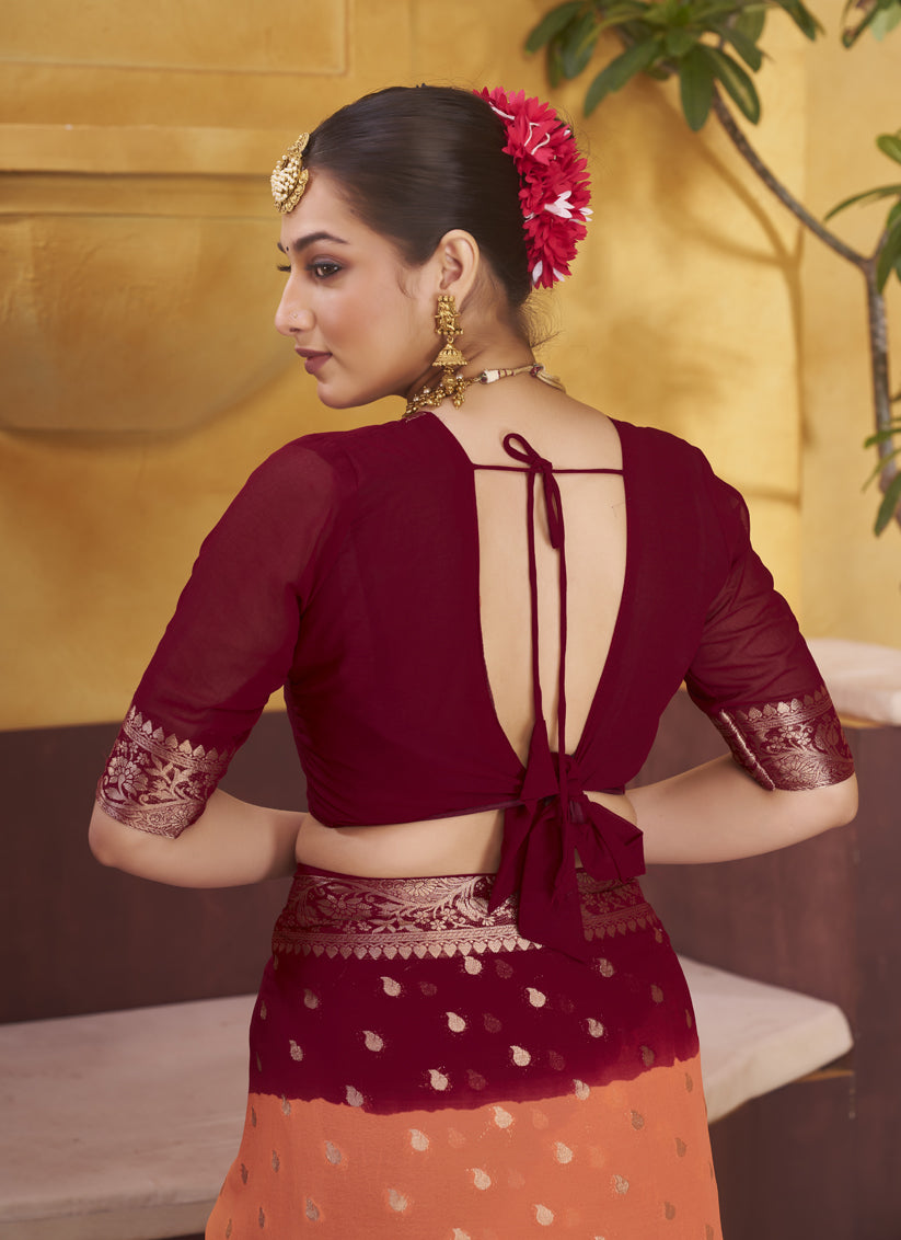 Maroon Georgette Designer Saree