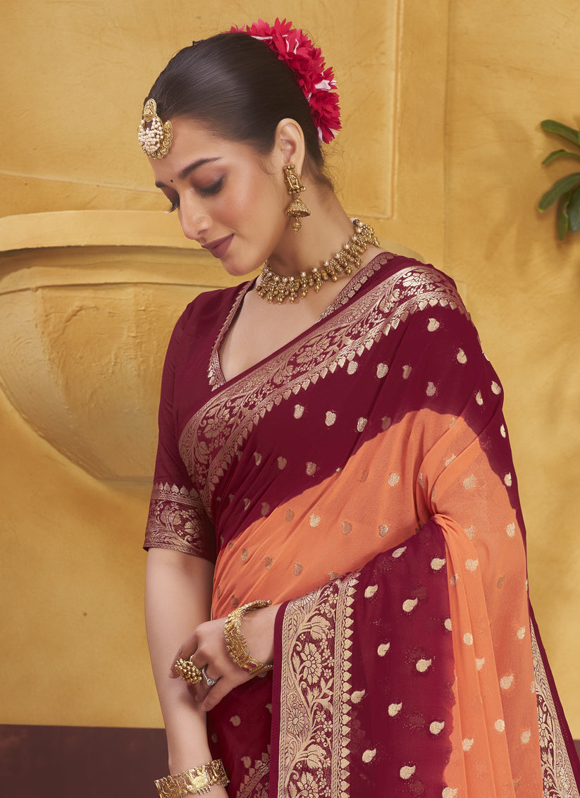 Maroon Georgette Designer Saree