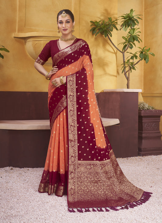 Maroon Georgette Designer Saree