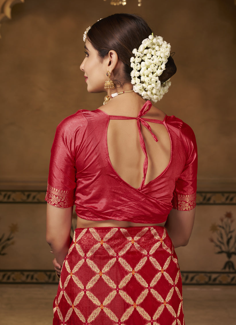 Red Organza Silk Designer Saree