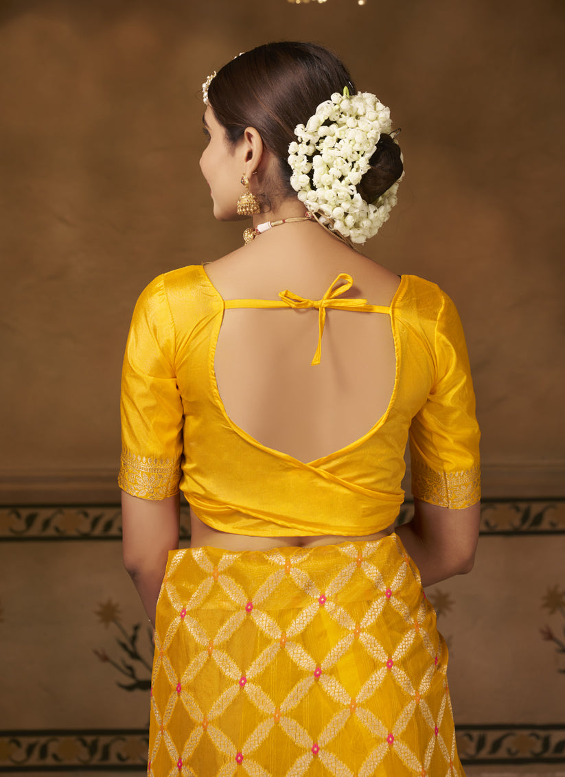 Yellow Organza Silk Designer Saree