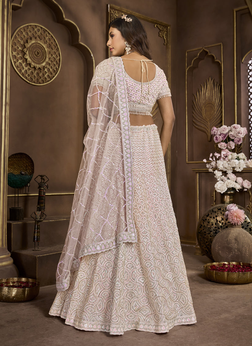 Baby Pink Net Embroidered Designer Lehenga Choli Set