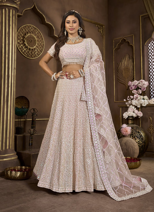 Baby Pink Net Embroidered Designer Lehenga Choli Set