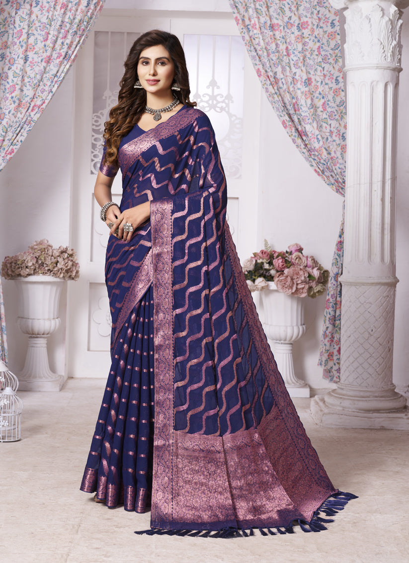 Blue Georgette Designer Saree