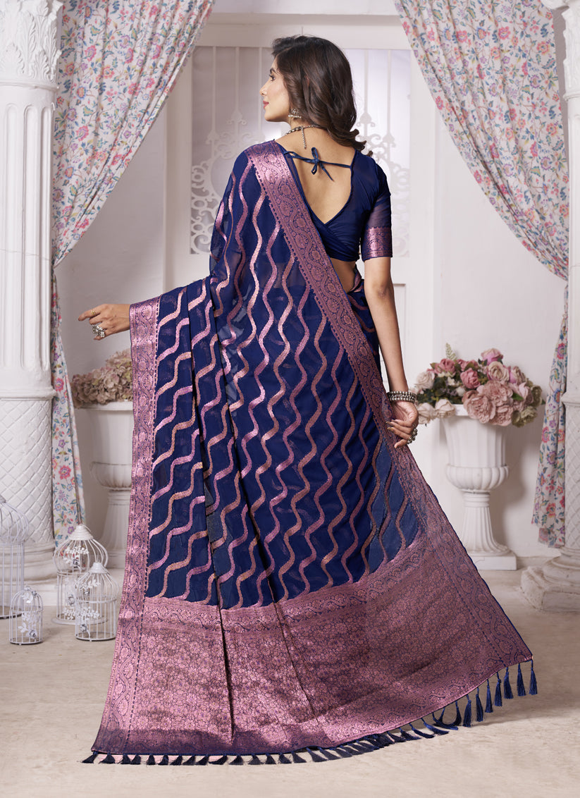 Blue Georgette Designer Saree