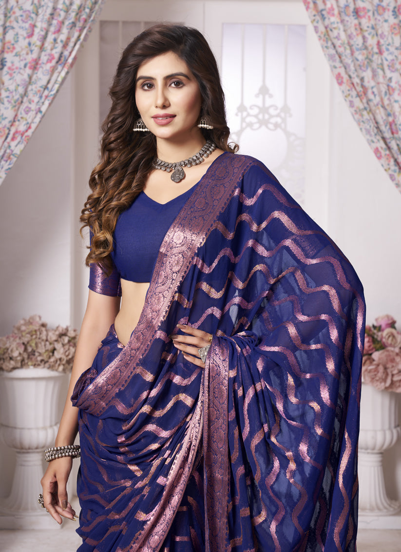 Blue Georgette Designer Saree