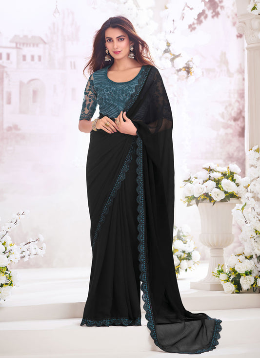 Black Chiffon Saree with Embroidered Blouse