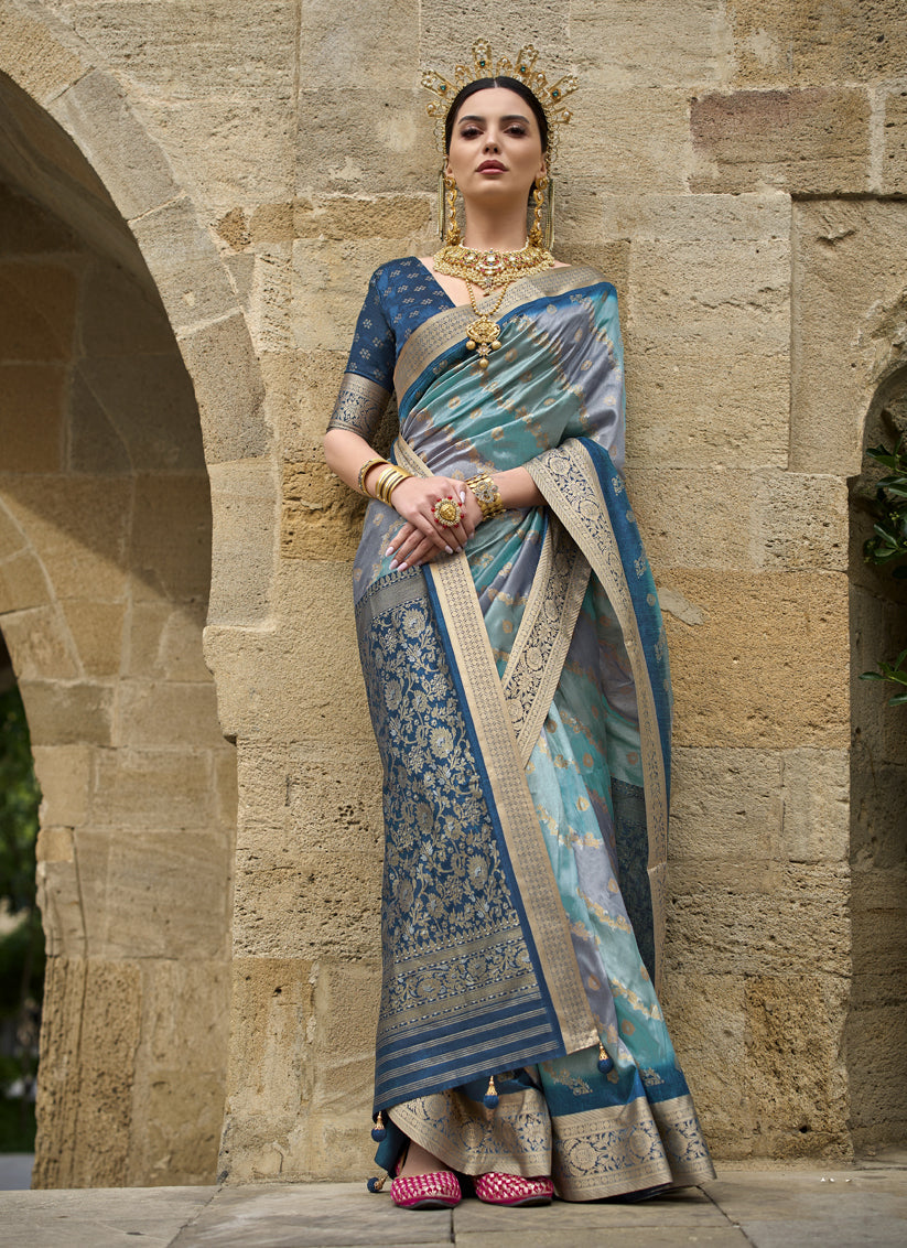 Sky Blue Silk Printed Saree