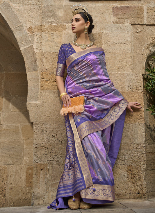 Purple Silk Printed Saree