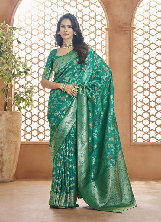 Rama Green Pure Banarasi Silk Zari Woven Saree