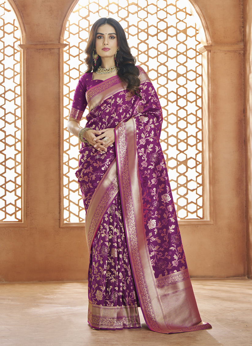 Magenta Pure Banarasi Silk Zari Woven Saree