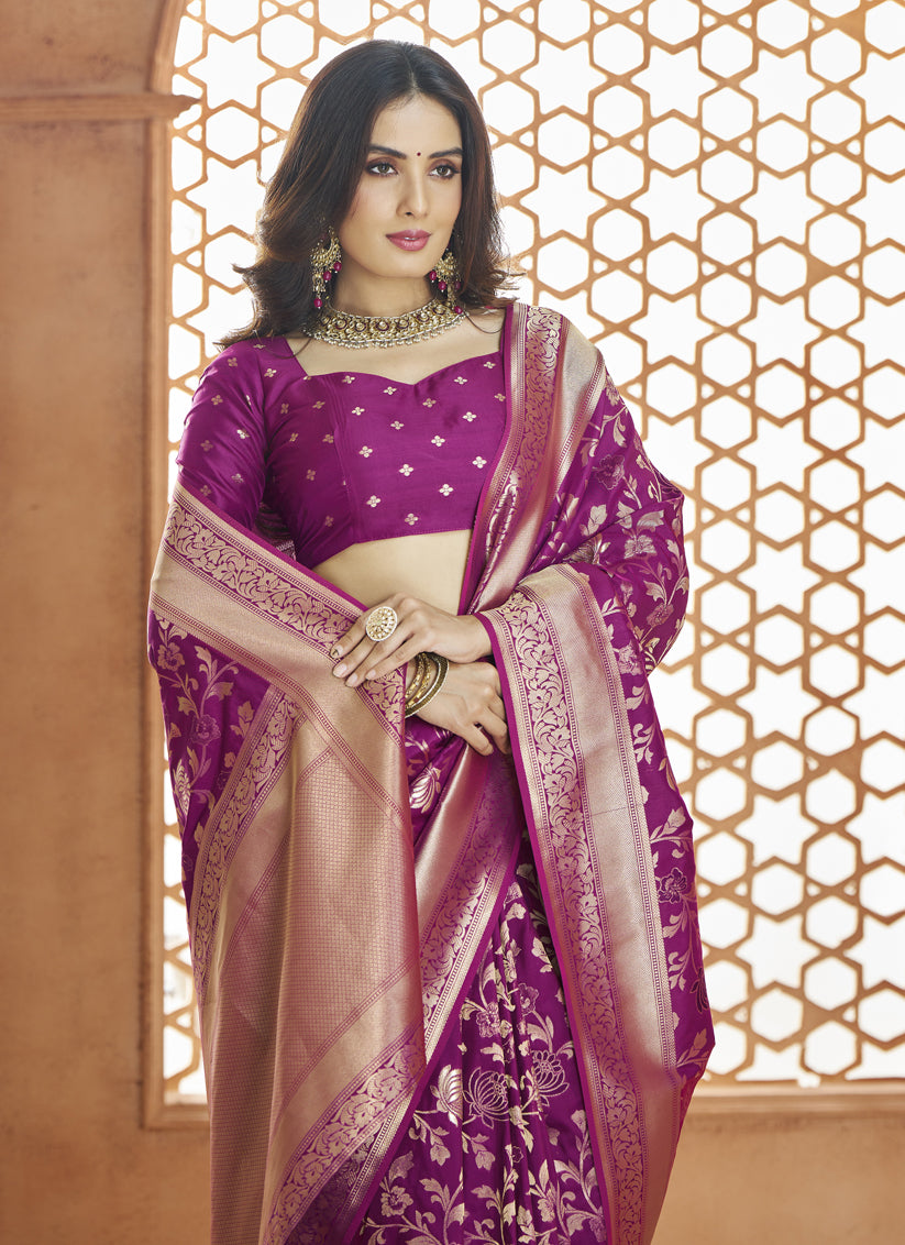 Magenta Pure Banarasi Silk Zari Woven Saree