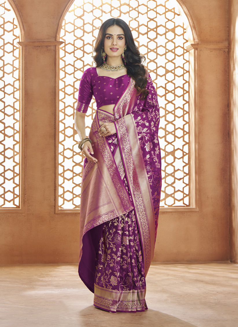 Magenta Pure Banarasi Silk Zari Woven Saree