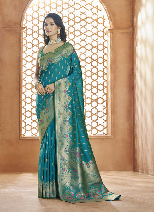 Peacock Blue Pure Banarasi Silk Zari Woven Saree